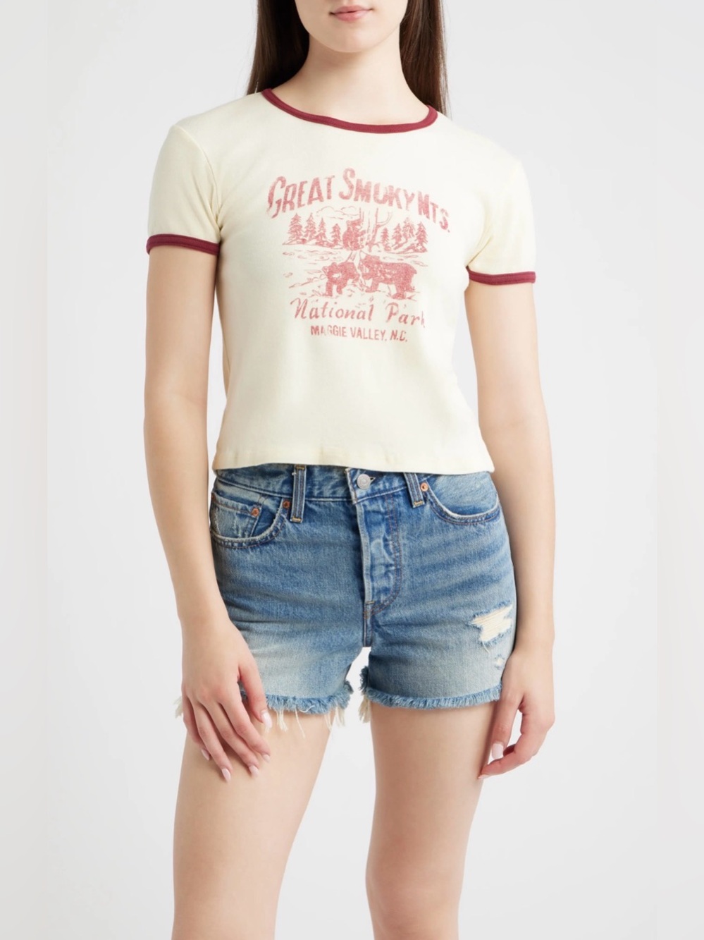 New Daydreamer Great Smoky Mountains Graphic Ringer ~ Cream